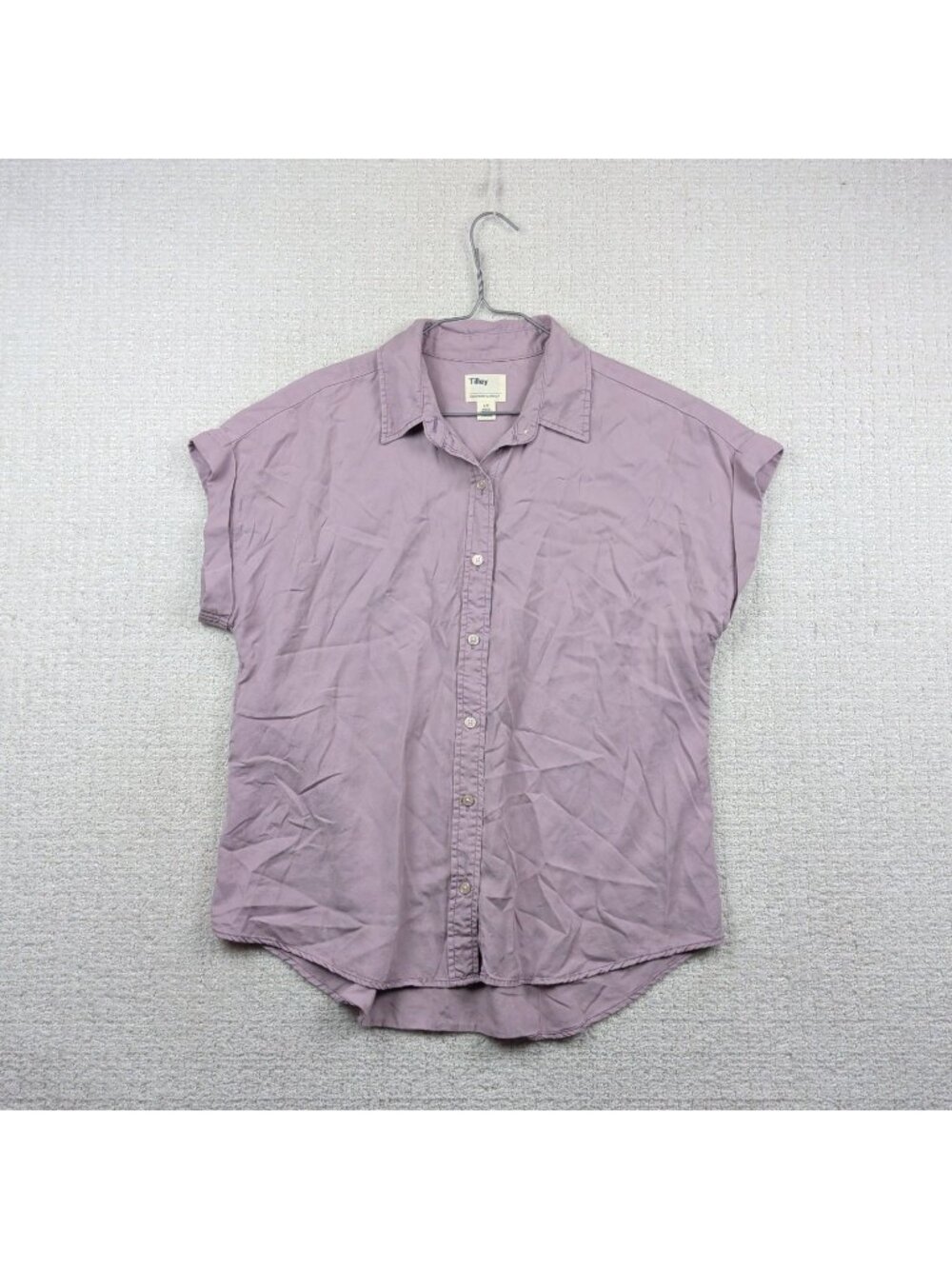 Tilley Button Up Shirt Short Cap Sleeve Wom Sz L Light Purple Outdoor Hiking
